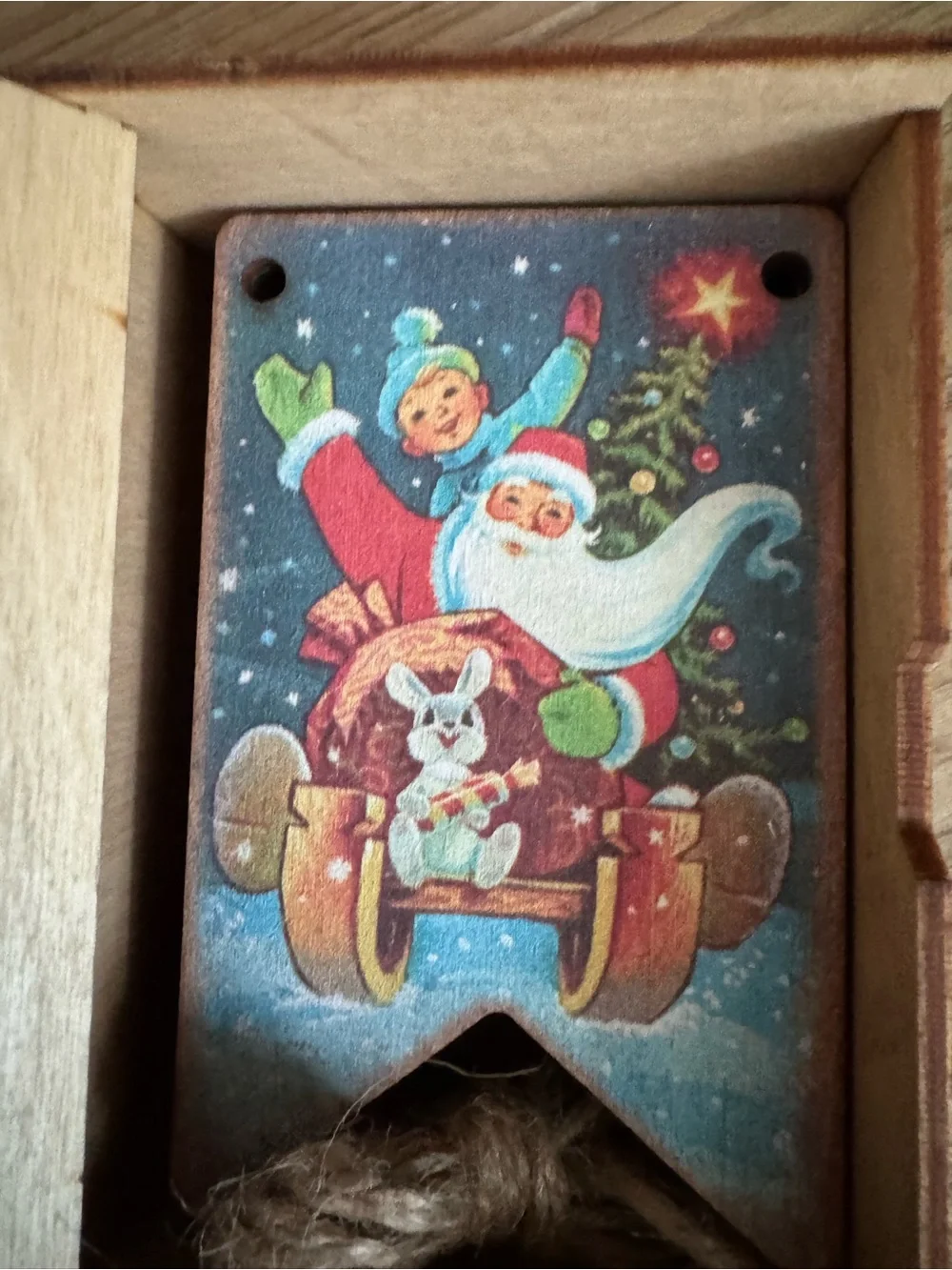 Wooden garland  Vintage Santa and Animal retro